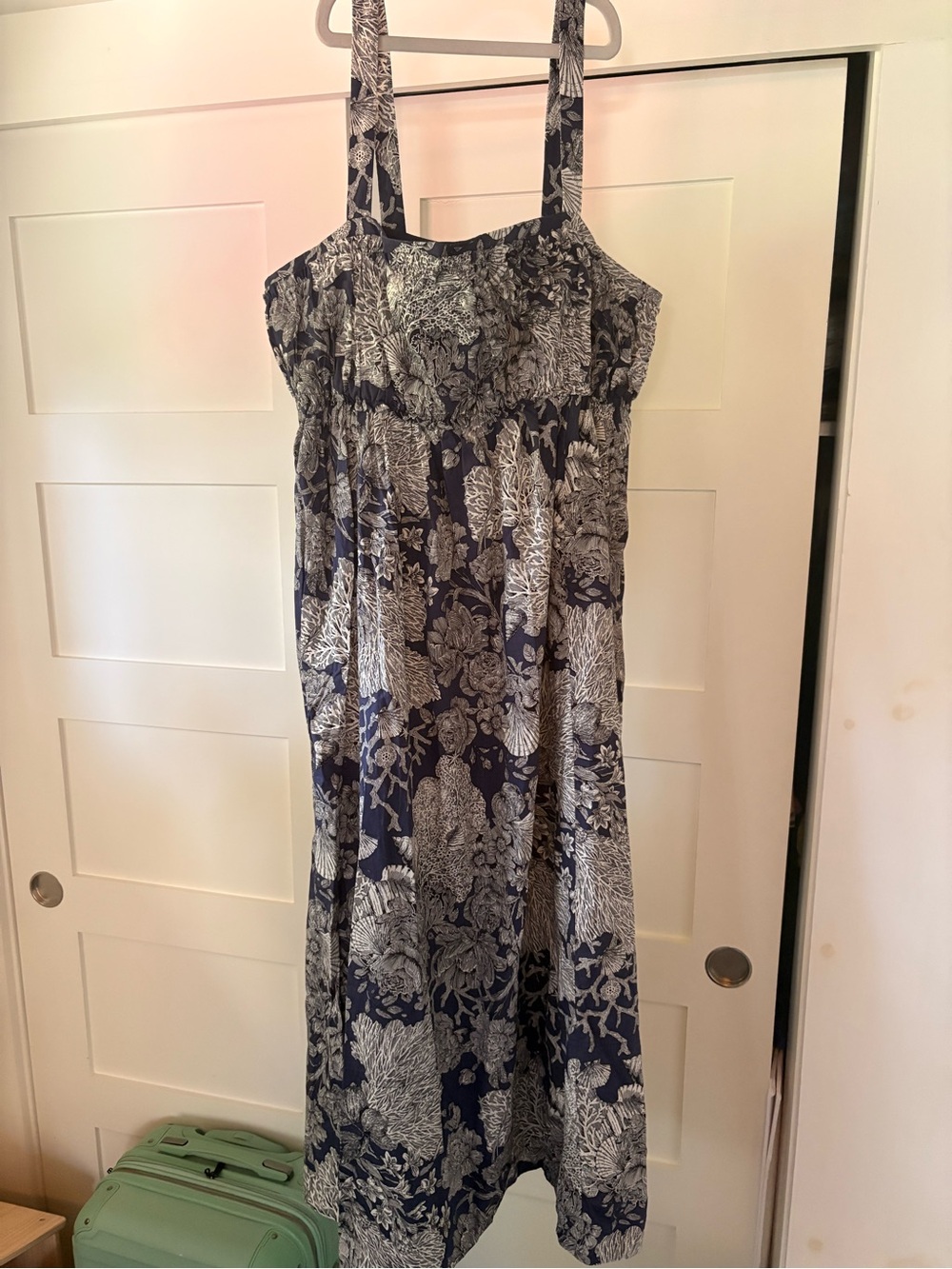 J. Crew Navy and White Floral Midi Sundress with Straps